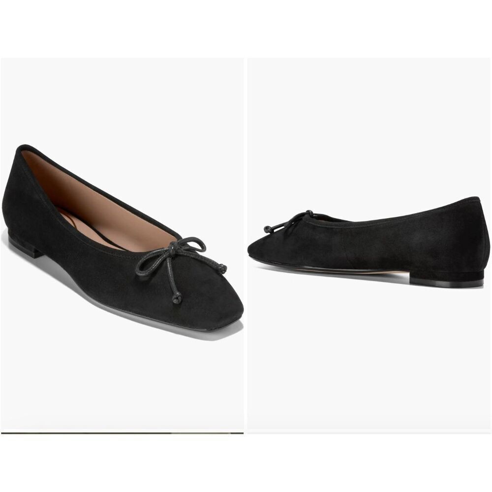 New Cole Haan Bethany Square Toe Ballerina Flats Size 10.5 In Black Suede NEW